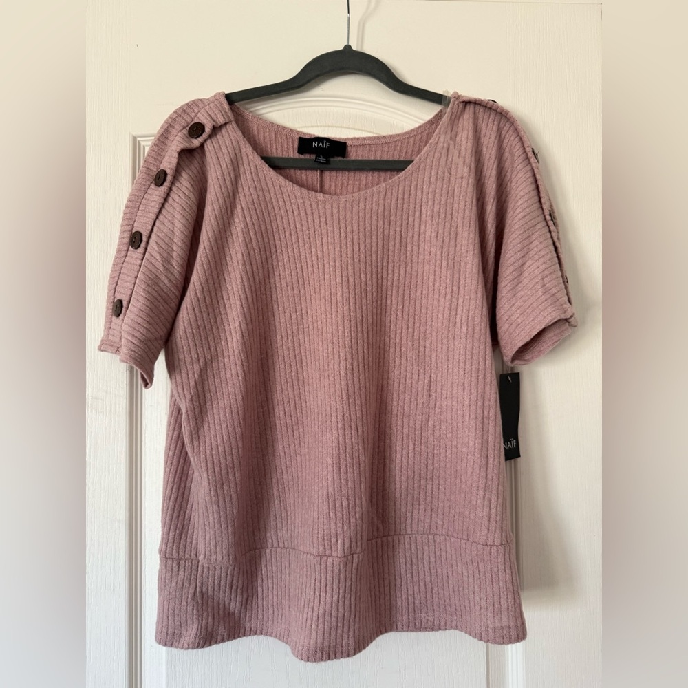 NAIF Women's Mauve Ribbed Blouse with Button Detail